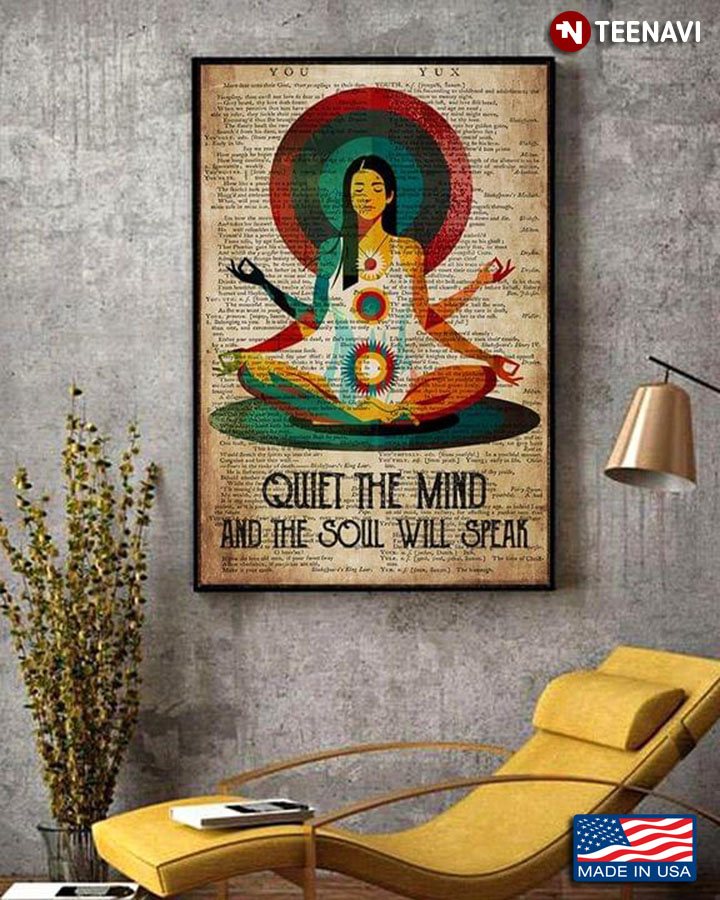 Vintage Book Page Theme Girl Doing Yoga Quiet The Mind And Soul Will Speak