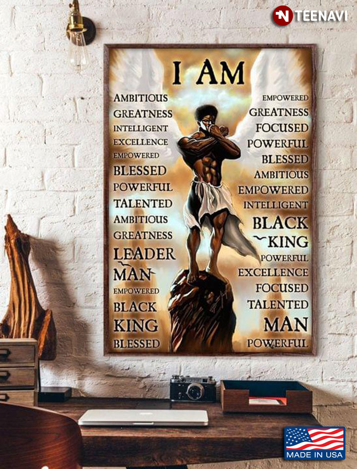 Vintage Black Man With Angel Wings I Am Ambitious Empowered Greatness Intelligent