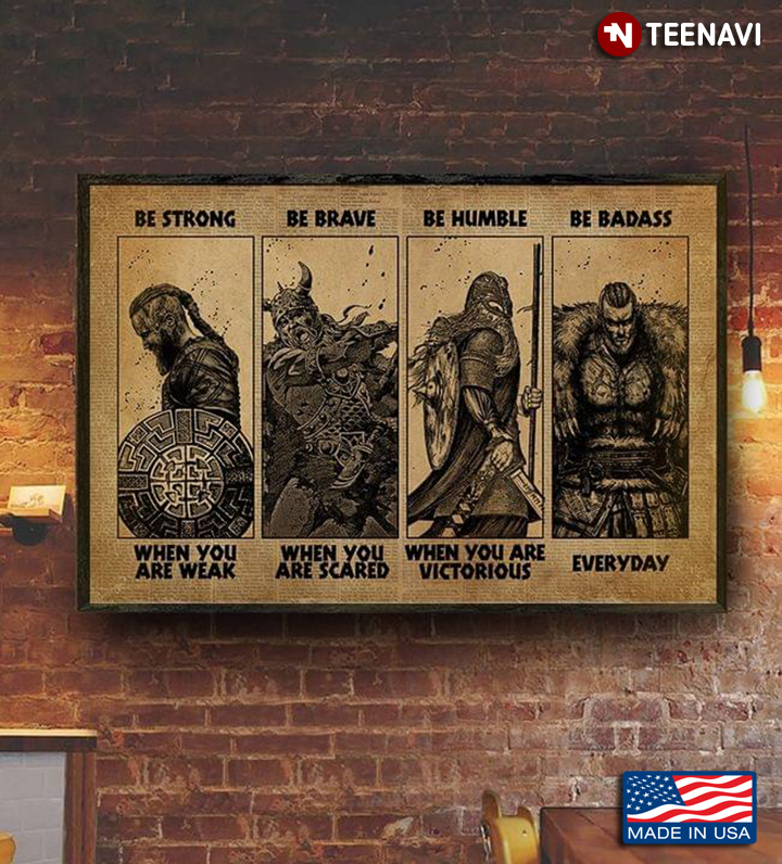 Vintage Book Page Theme Viking Warriors Be Strong When You Are Weak Be Brave When You Are Scared