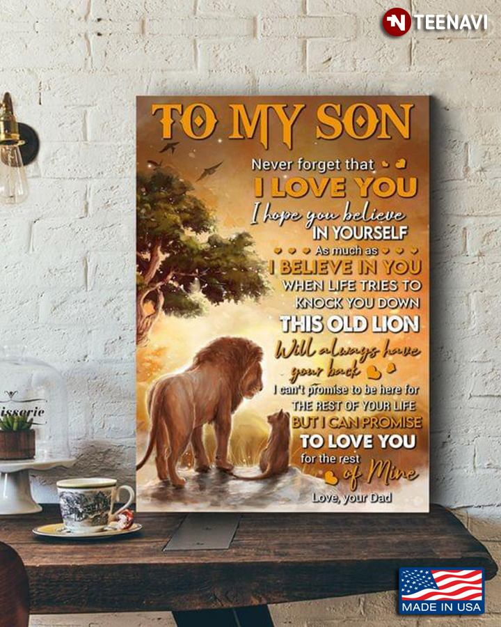 Vintage Lion Dad & Son Standing On Rock To My Son Never Forget That I Love You