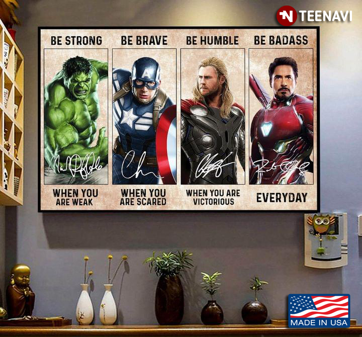 Vintage Marvel Superheroes The Avengers Hulk Captain America Thor & Iron Man Be Strong When You Are Weak