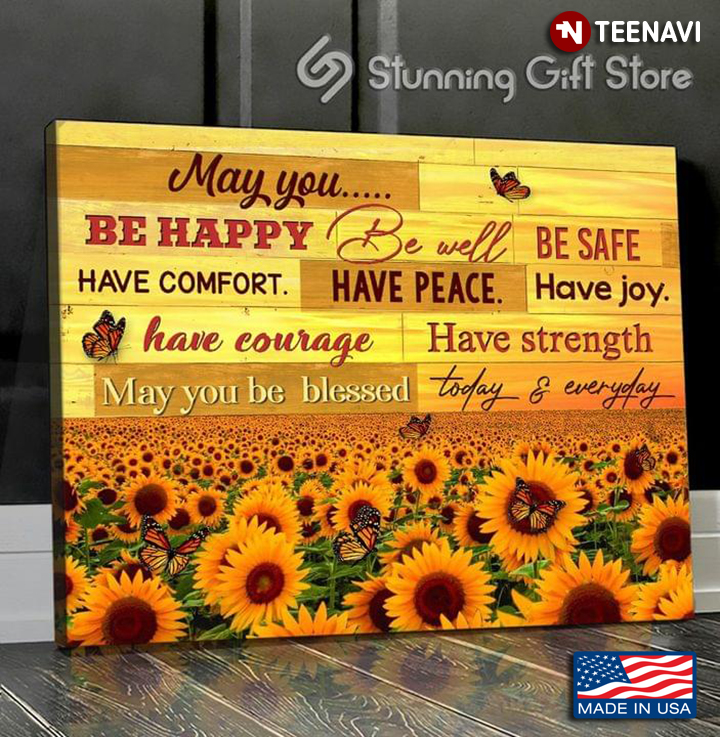 Vintage Monarch Butterflies Sunflowers May You Be Happy Be Well Be Safe Have Comfort Canvas Poster Teenavi