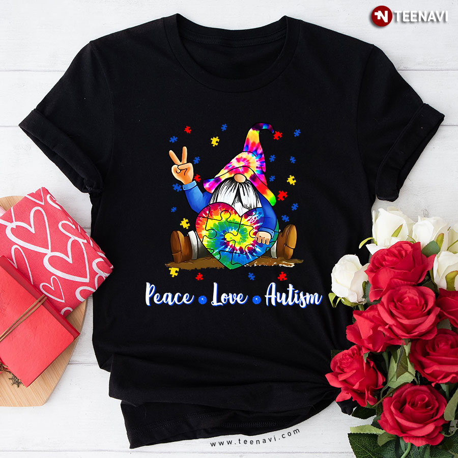Peace Love Autism Gnome Autism Awareness T-Shirt