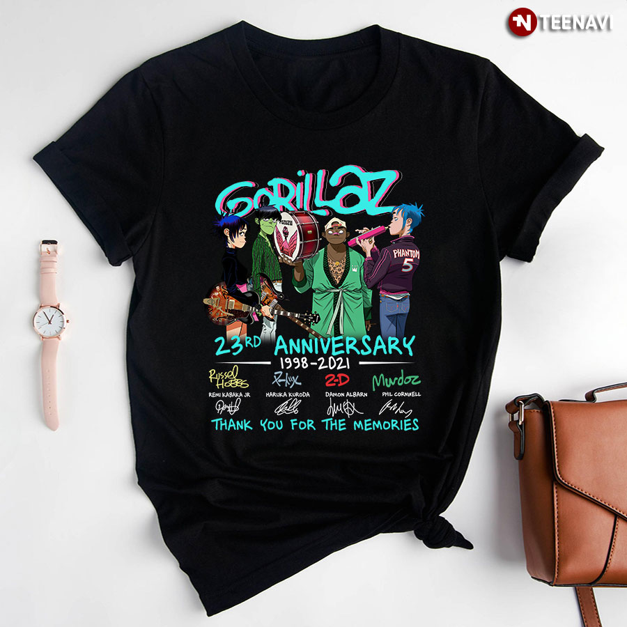 Gorillaz 23rd Anniversary 1998-2021 Signatures Thank You For The Memories T-Shirt