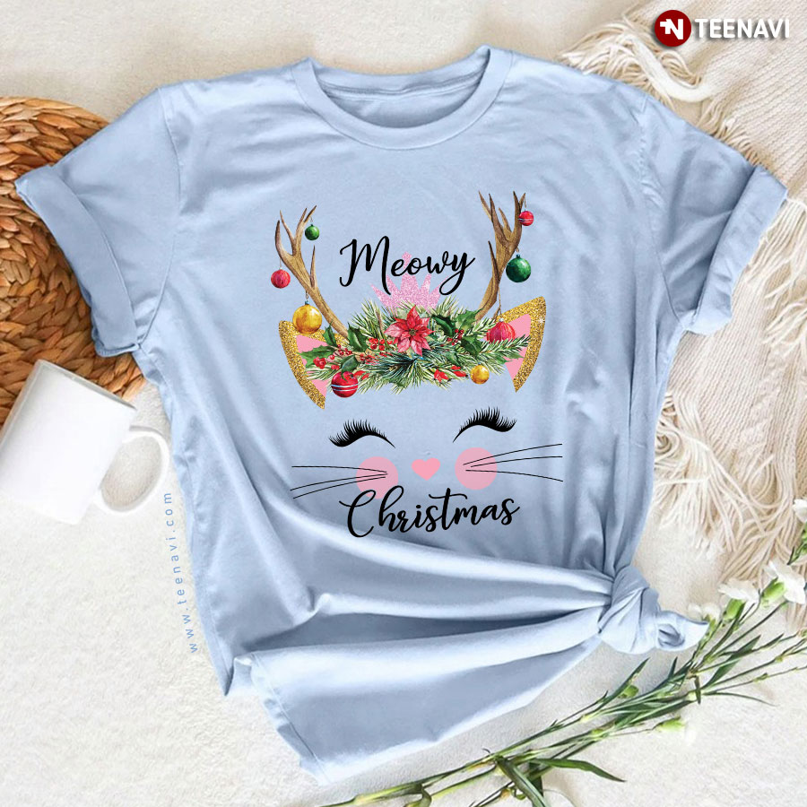 Cat Reindeer With Ornament Meowy Christmas T-Shirt
