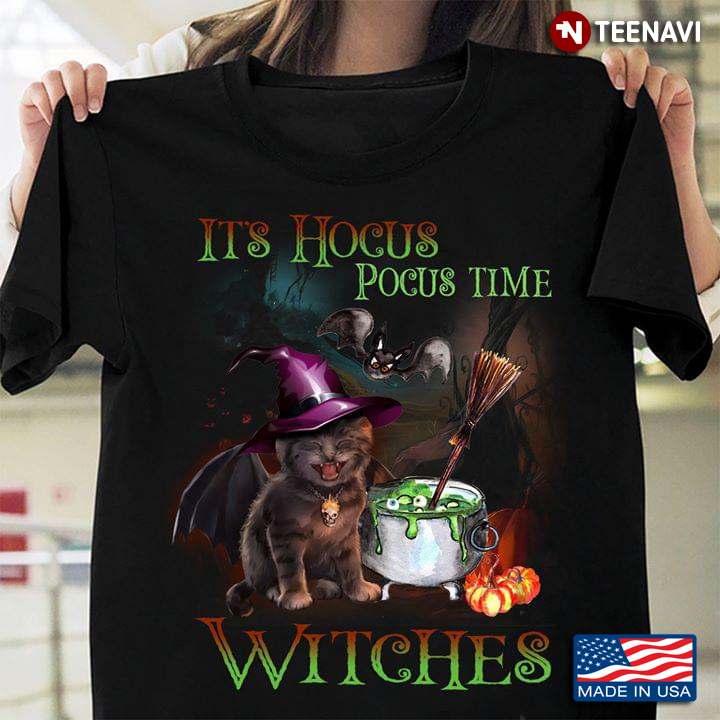 Pumpkin  Witch Cat It's Hocus Pocus Time  Halloween T-Shirt