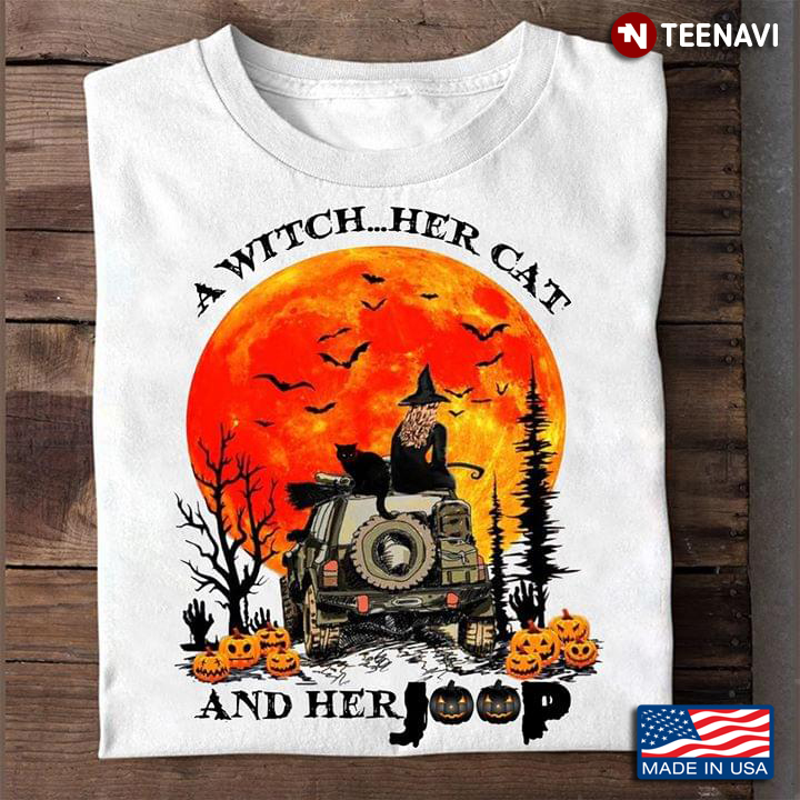 A Witch Her Cat And Her Jeep Halloween T-Shirt