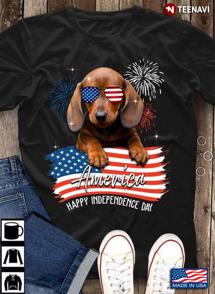 America Happy Independence Day Brown Dachshund