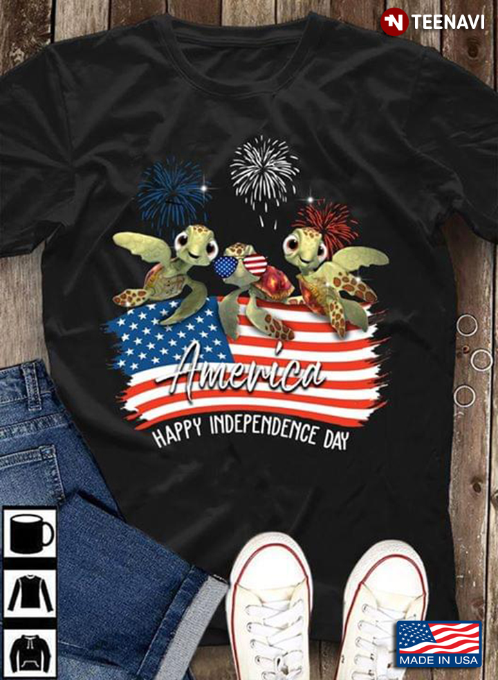 America Happy Independence Day Lovely Turtles