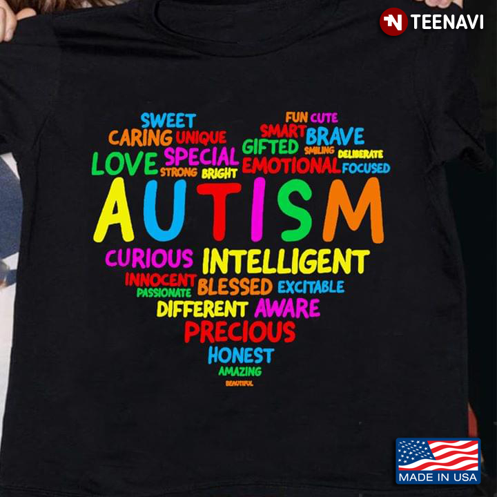 Autism Sweet Caring Unique Love Special Strong Bright Fun Cute Smart Brave Gifted Emotional Focuses