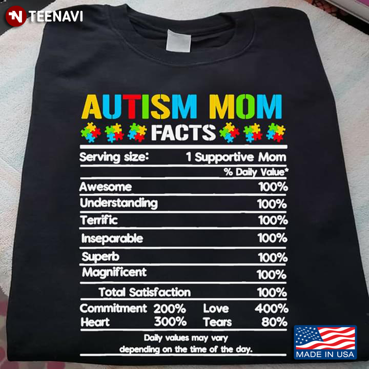 Autism Mom Facts Serving Size 1 Supportive Mom Awesome Understanding Terrific Inseparable Superb