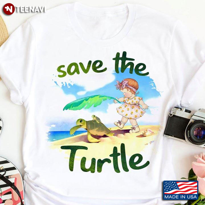Save The Turtle A Baby With Headband And A Turtle In The Sea