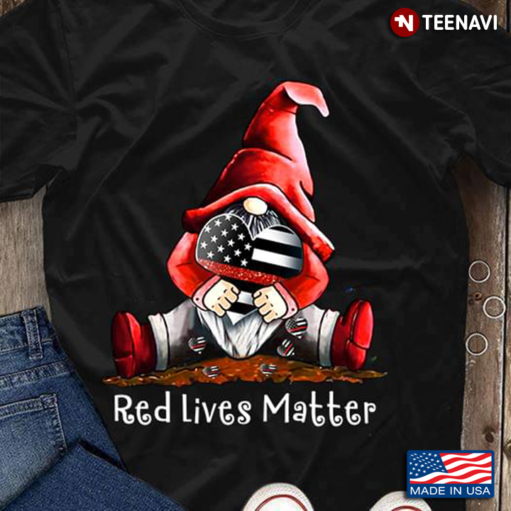 Red Lives Matter Gnome Holds American Flag Christmas