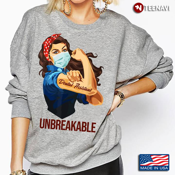Unbreakable A Strong Woman With Headband Facemask And Tattoo Dental Assistant