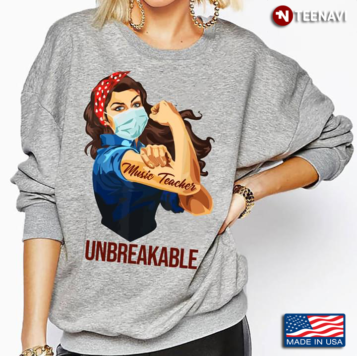 Unbreakable A Strong Woman With Headband Facemask And Tattoo Music Teacher