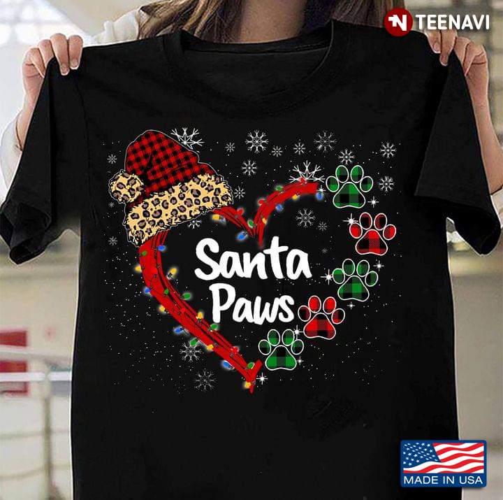 Santa Paws Heart With Hat Fairy Lights And Dog Paws Christmas