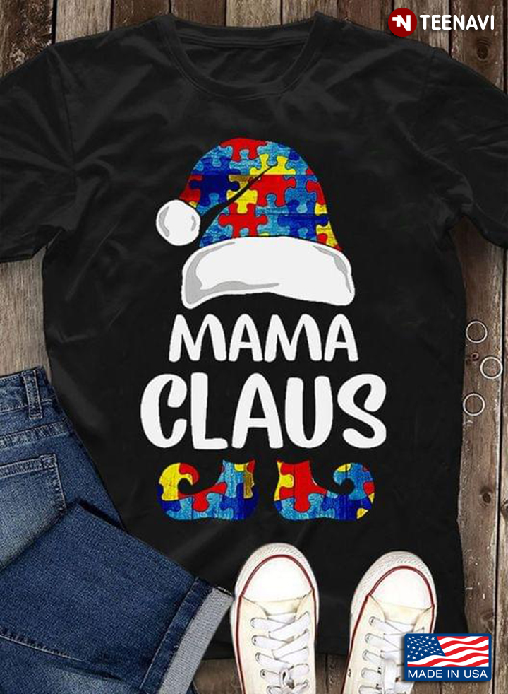 Mama Claus Hat And Elf Boots Autism Awareness