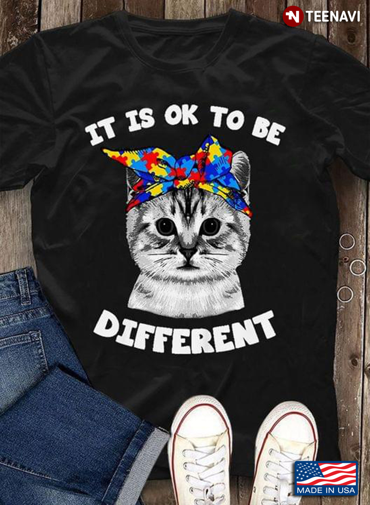 It Is OK To Be Different Cat With Bandana Autism Awareness