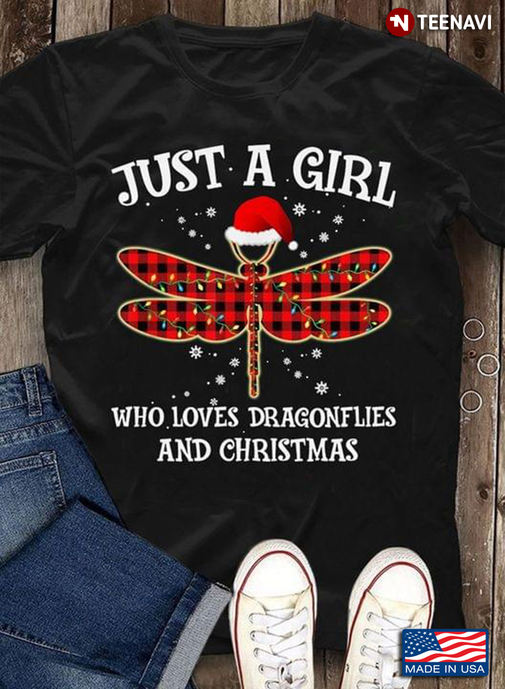 Just A Girl Who Loves Dragonflies And Christmas Dragonfly With Christmas Hat And Fairy Lights