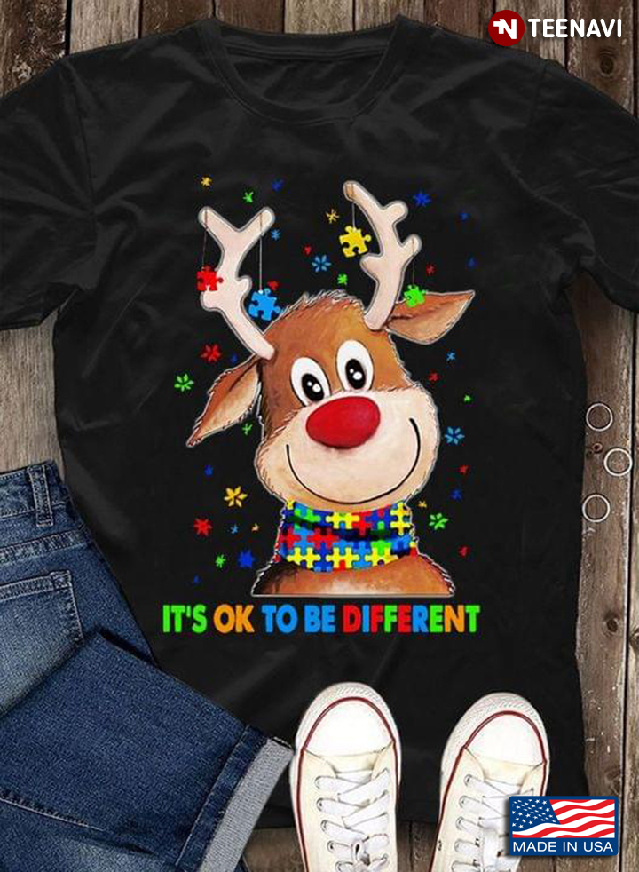 It's OK To Be Different Reindeer With Scarf Autism Awareness