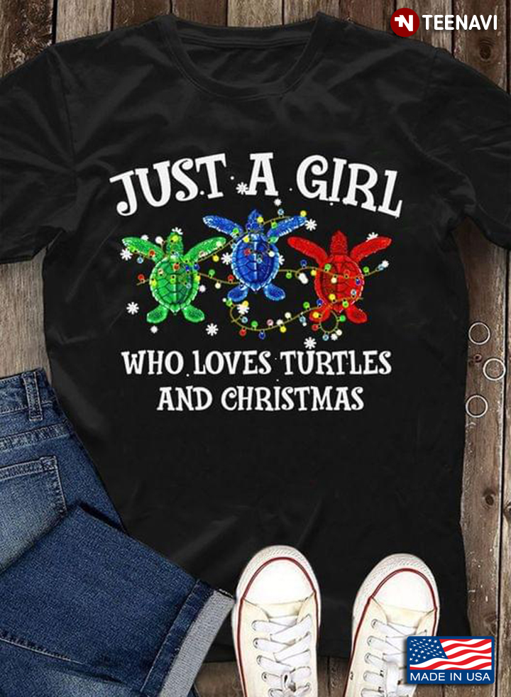 Just A Girl Who Loves Turtles And Christmas Three Turtles With Three Colors And Fairy Lights