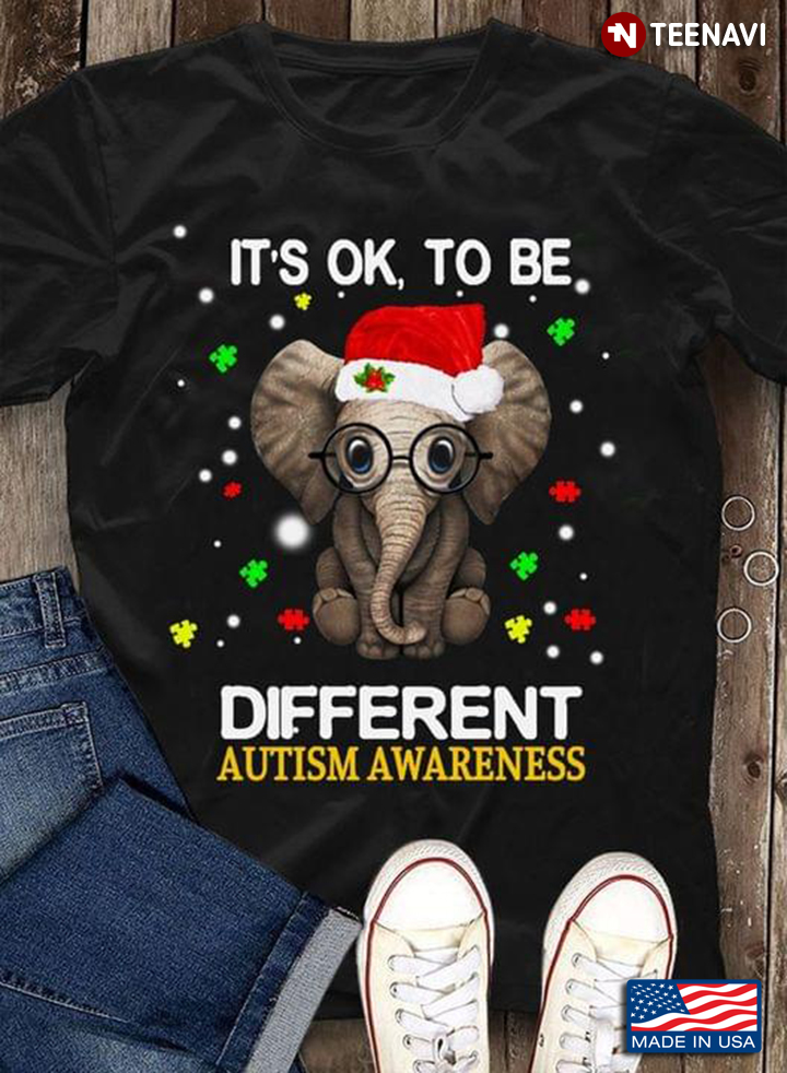 It's OK To Be Different Autism Awareness Elephant With Glasses And Christmas Hat