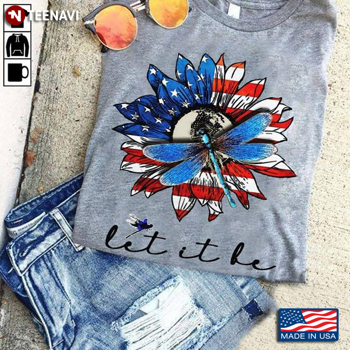 Let It Be Dragonfly American Flag Lotus
