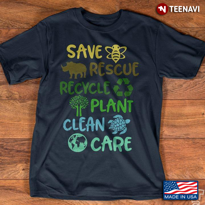 Save Bee Rescue Rhino Recycle Trash Plant Tree Clean Turtle Care Earth