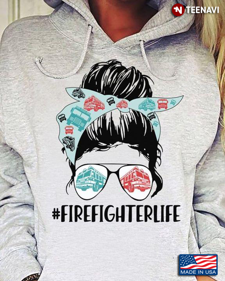 Firefighter Life Girl With Headband And Glasses Fire Truck