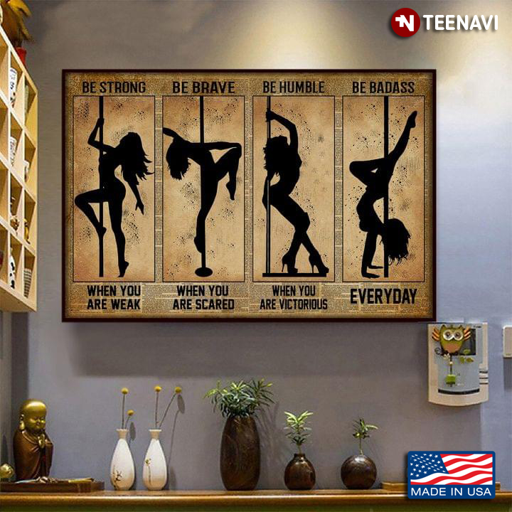 Vintage Book Page Theme Female Pole Dancers Silhouettes Be Strong When You Are Weak