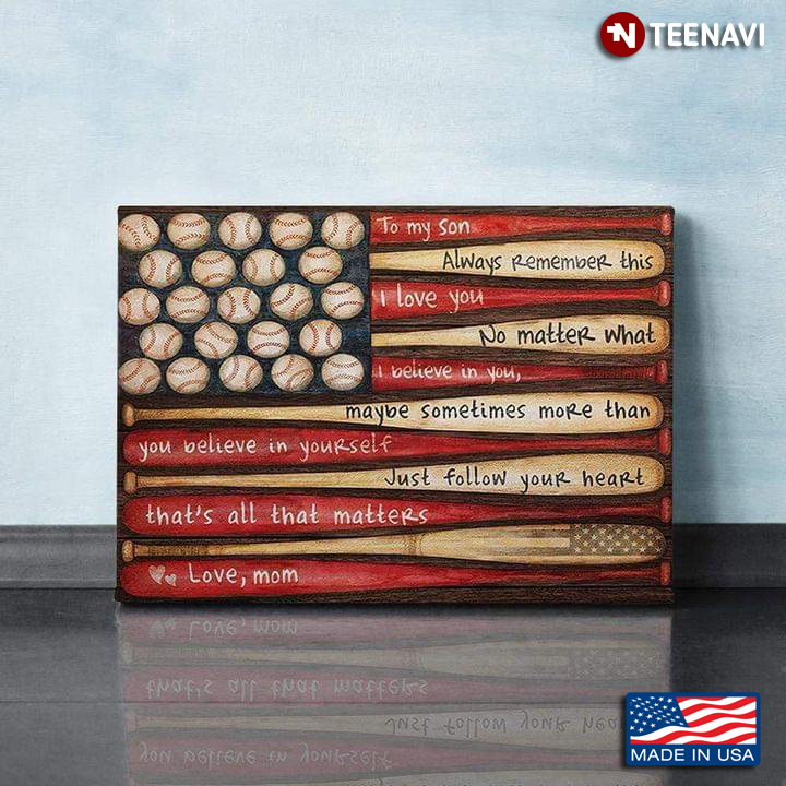 Vintage Baseball Bats & Balls Form American Flag Mom & Son To My Son Always Remember This I Love You