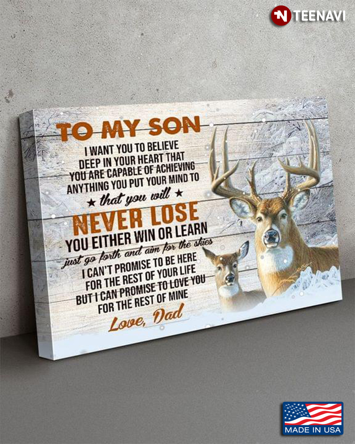 Vintage Dad & Son Deers In Snow To My Son I Want You To Believe Deep In Your Heart