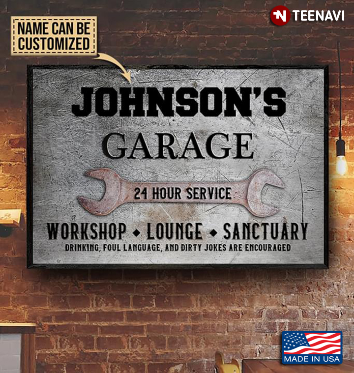 Vintage Customized Name Garage 24 Hour Service Workshop Lounge Sanctuary