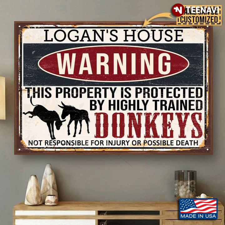 Vintage Donkeys Customized Name House Warning This Property Is Protected By Highly Trained Donkeys