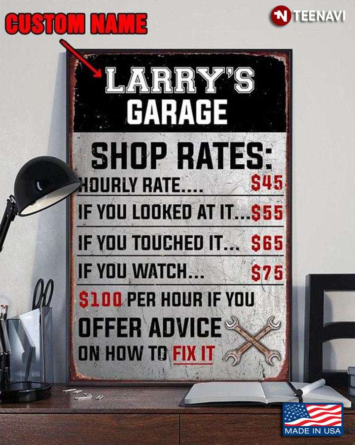 Vintage Customized Name Garage Shop Rates