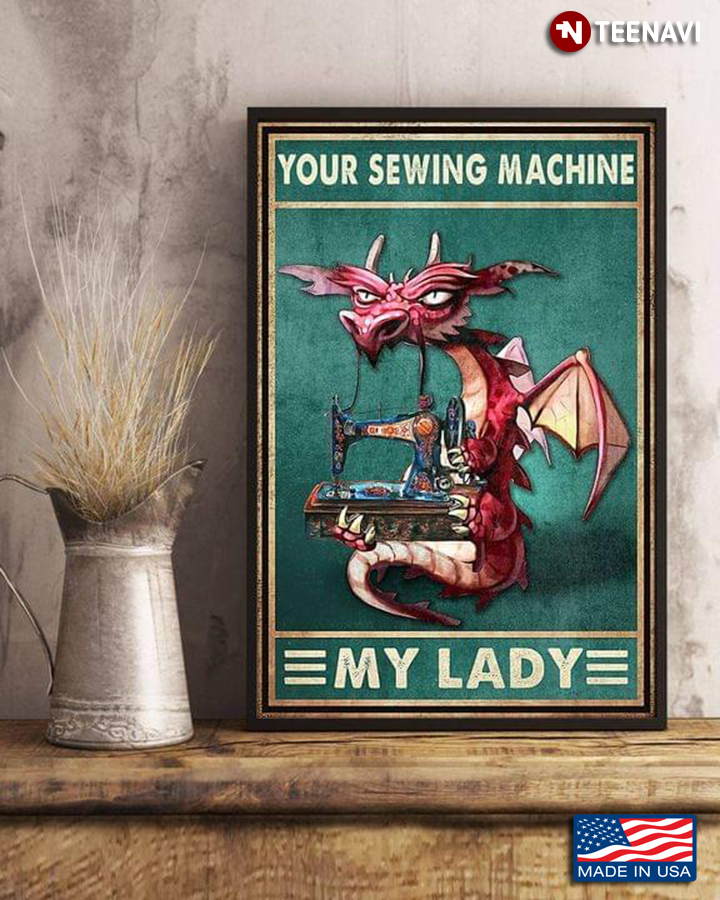 Vintage Pink Dragon With Sewing Machine Your Sewing Machine My Lady