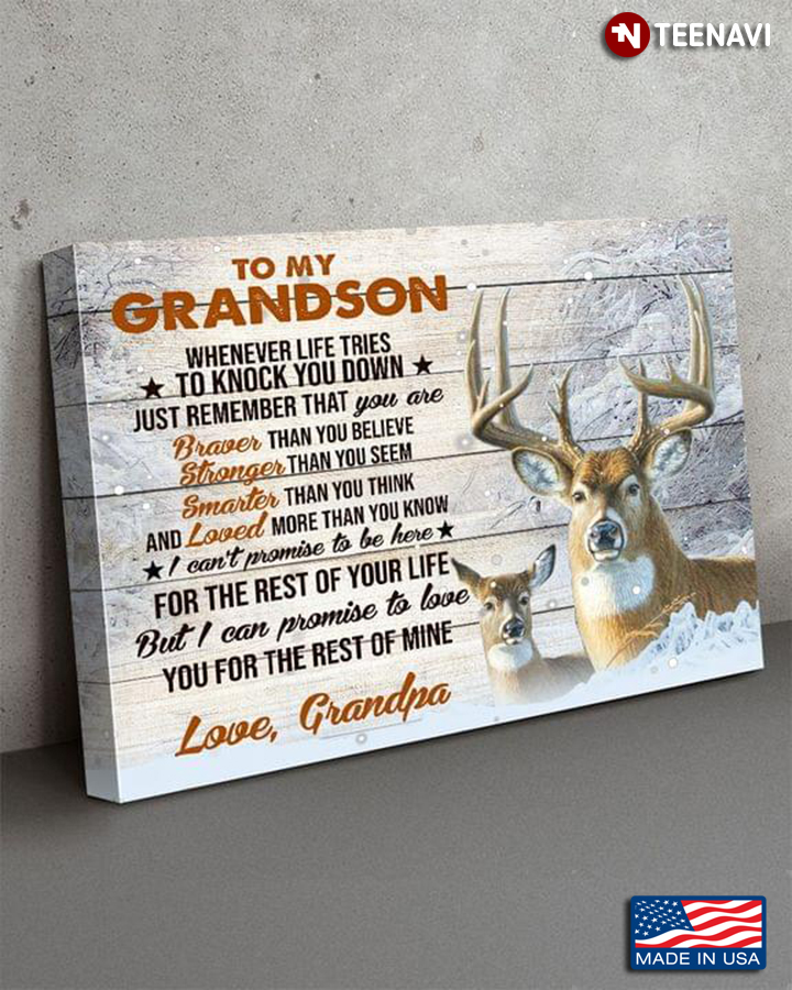 Vintage Deers In Snow Grandpa & Grandson To My Grandson Whenever Life Tries To Knock You Down