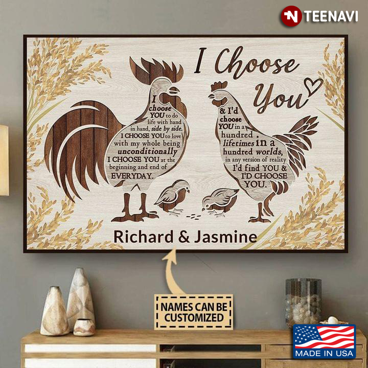 Vintage Customized Name Chicken Parents & Babies I Choose You To Do Life With Hand In Hand, Side By Side