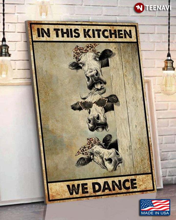 Vintage Cows Wearing Ribbons & Glasses In This Kitchen We Dance