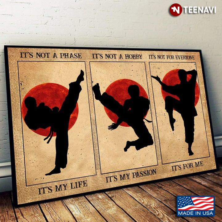 Vintage Book Page Theme Silhouette Of Karate Players & Blood Moon It’s Not A Phase It’s My Life