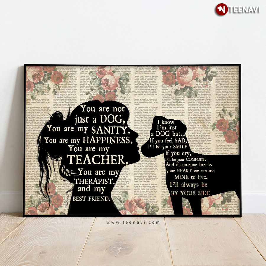 Vintage Floral Book Page Theme Girl & Jack Russell Terrier Dog Silhouette You Are Not Just A Dog Poster