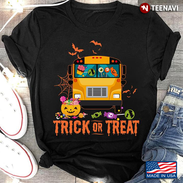Trick Or Treat  Halloween School Bus Candies Pumpkin