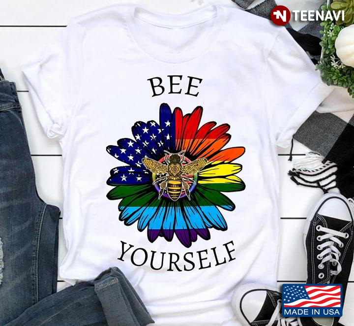 Bee Yourself  American Flag Hippie Sunflower LGBT