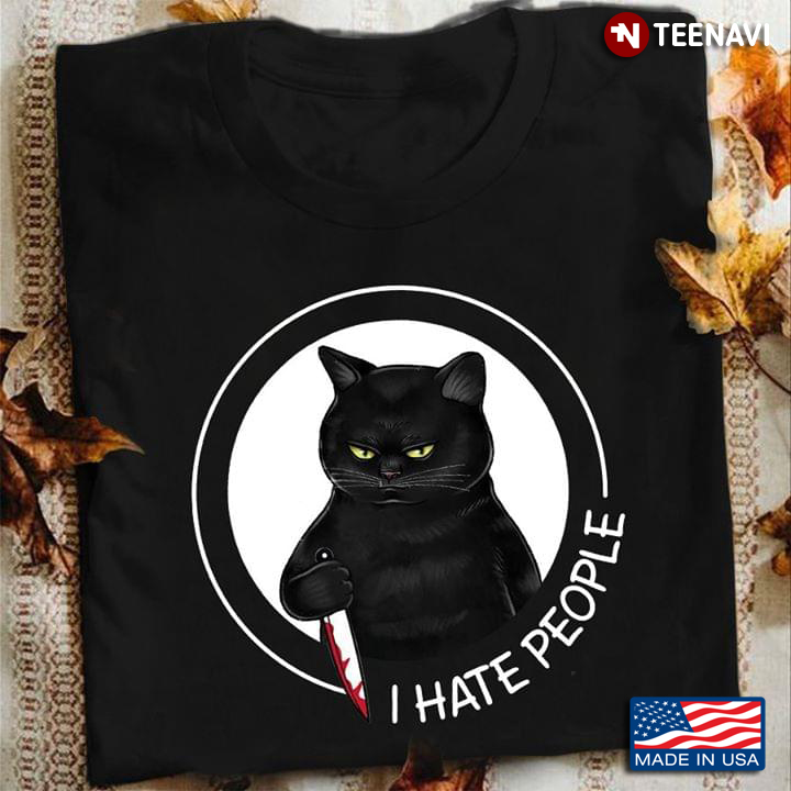 I Hate People Horror Black Cat Hold The Knife