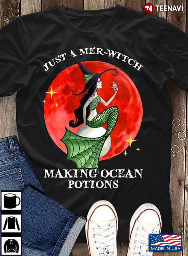 Just A Mer Witch Making Ocean Potions Blood Moon Background