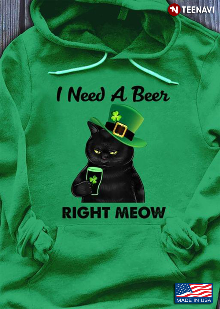 Cat I Need A Beer Right Meow St. Patrick's Day