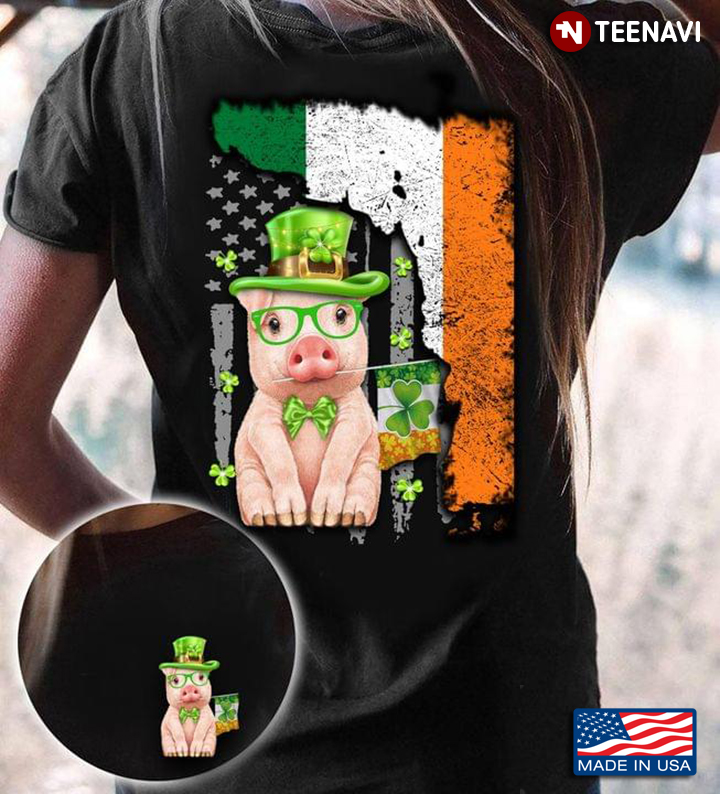 Pig Leprechaun American Flag Inside Irish Flag St. Patrick's Day