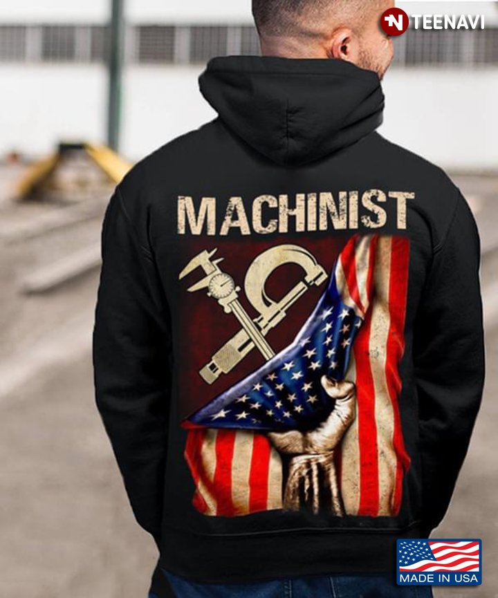 Machinist Behind American Flag