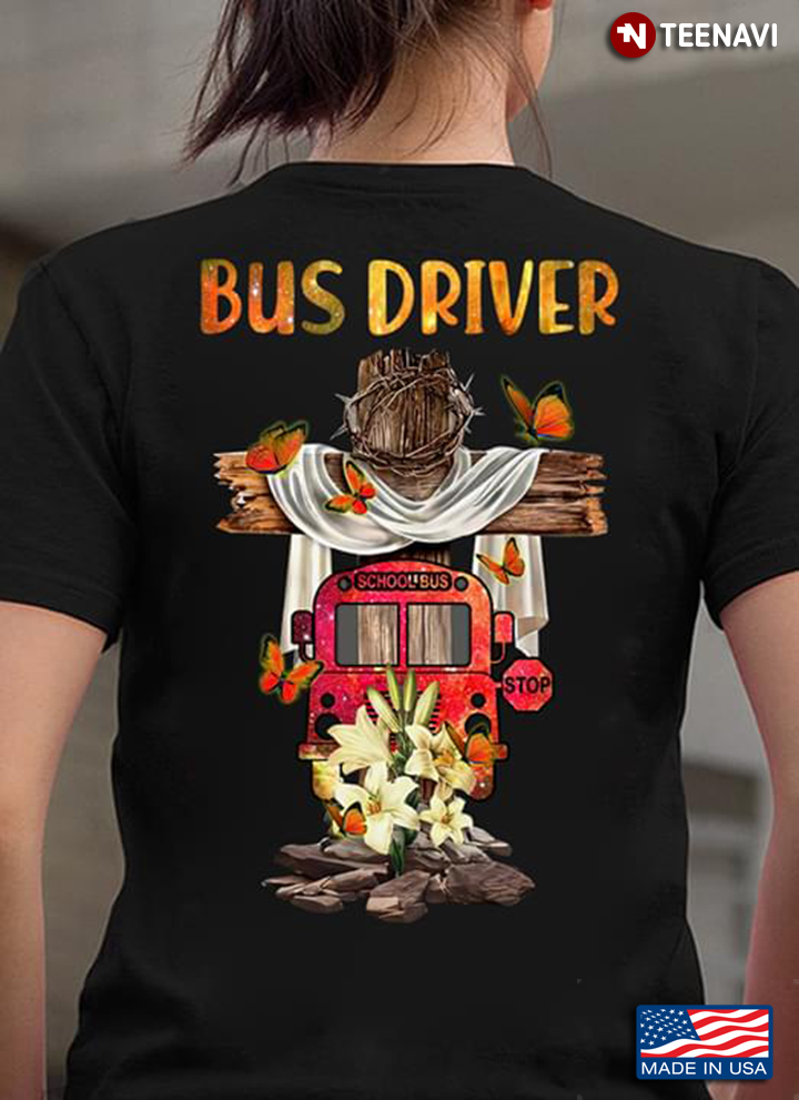 Bus Driver Cross Schoolbus Butterflies