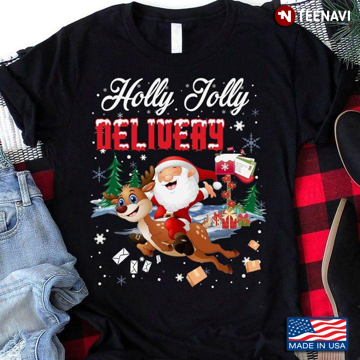Postal Worker Holly Jolly Delivery Reindeer And Santa Claus Christmas